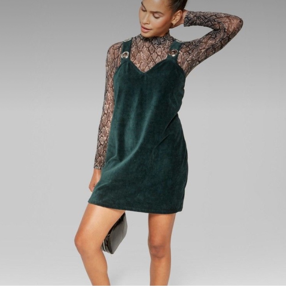 WILD FABLE Women's Corduroy Sleeveless Knit Grommets Mini Dress Green SZ L